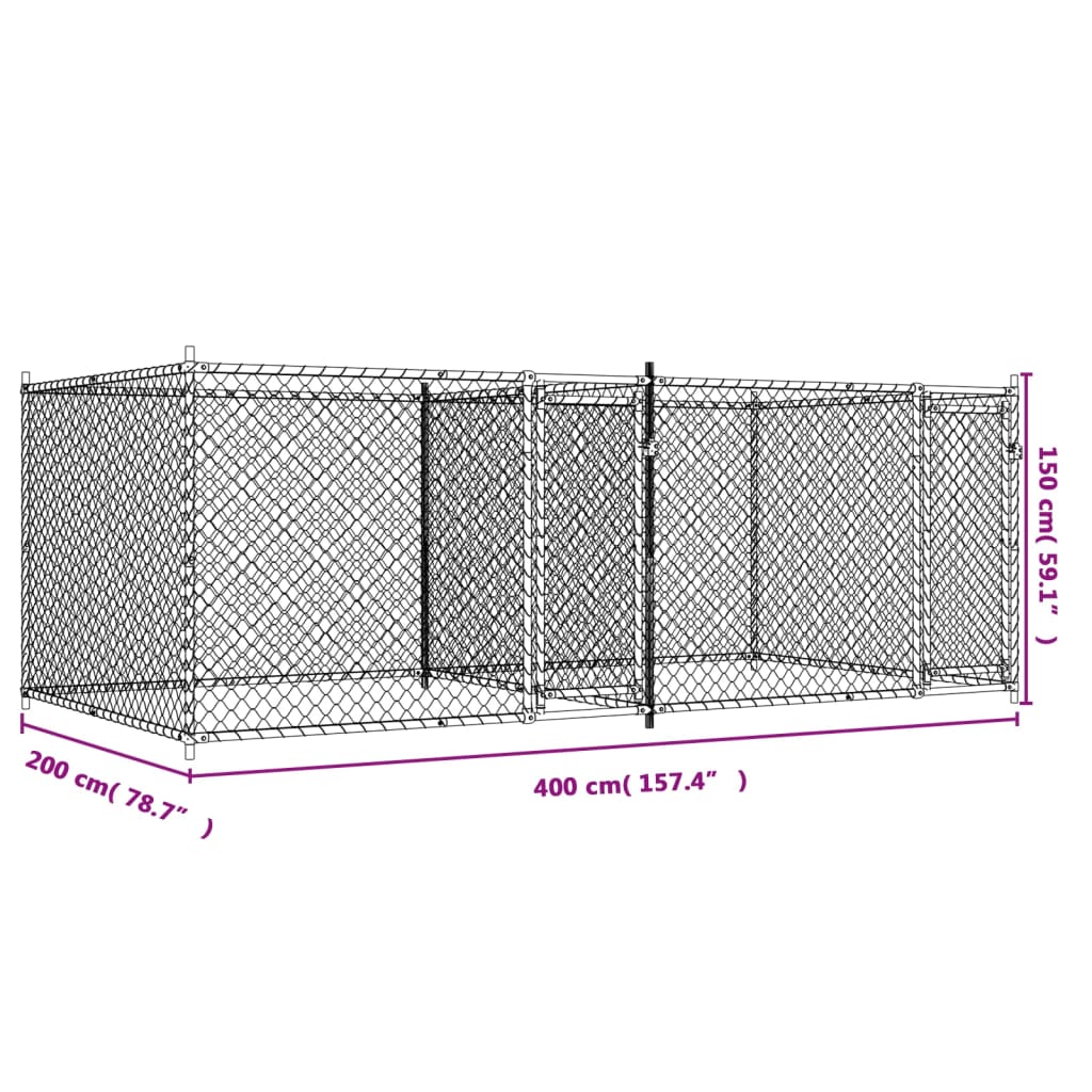 Hondenhok met deuren 4x2x1,5 m gegalvaniseerd staal grijs