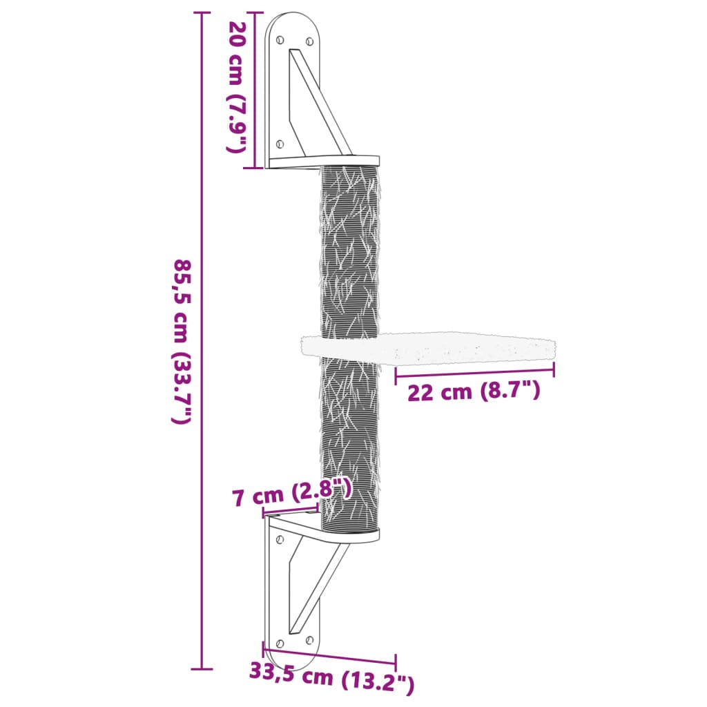 Kattenmeubel wandgemonteerd met krabpaal 85,5 cm donkergrijs