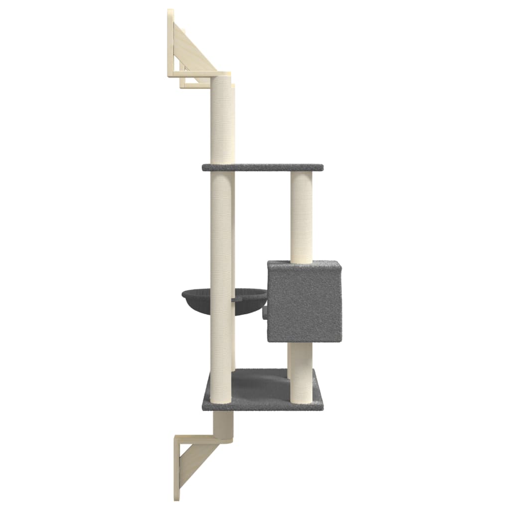 Kattenmeubel wandgemonteerd met krabpaal 153 cm donkergrijs