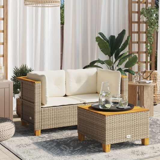 Tuinbanken 2 st met kussens poly rattan beige