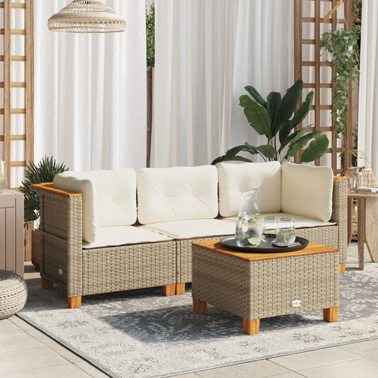 Tuinbank 3-zits met kussens poly rattan beige