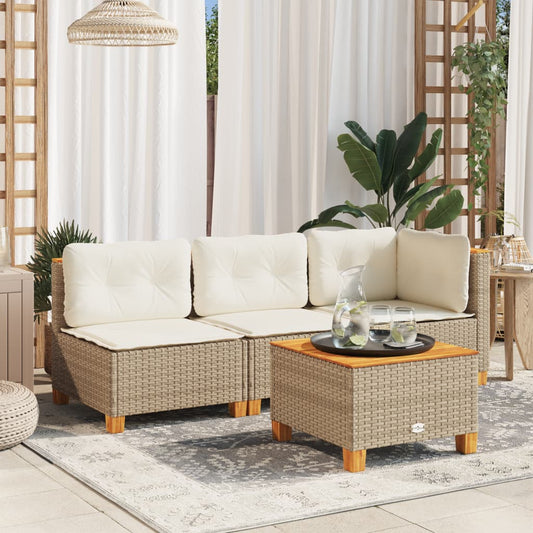 Tuinbank 3-zits met kussens poly rattan beige