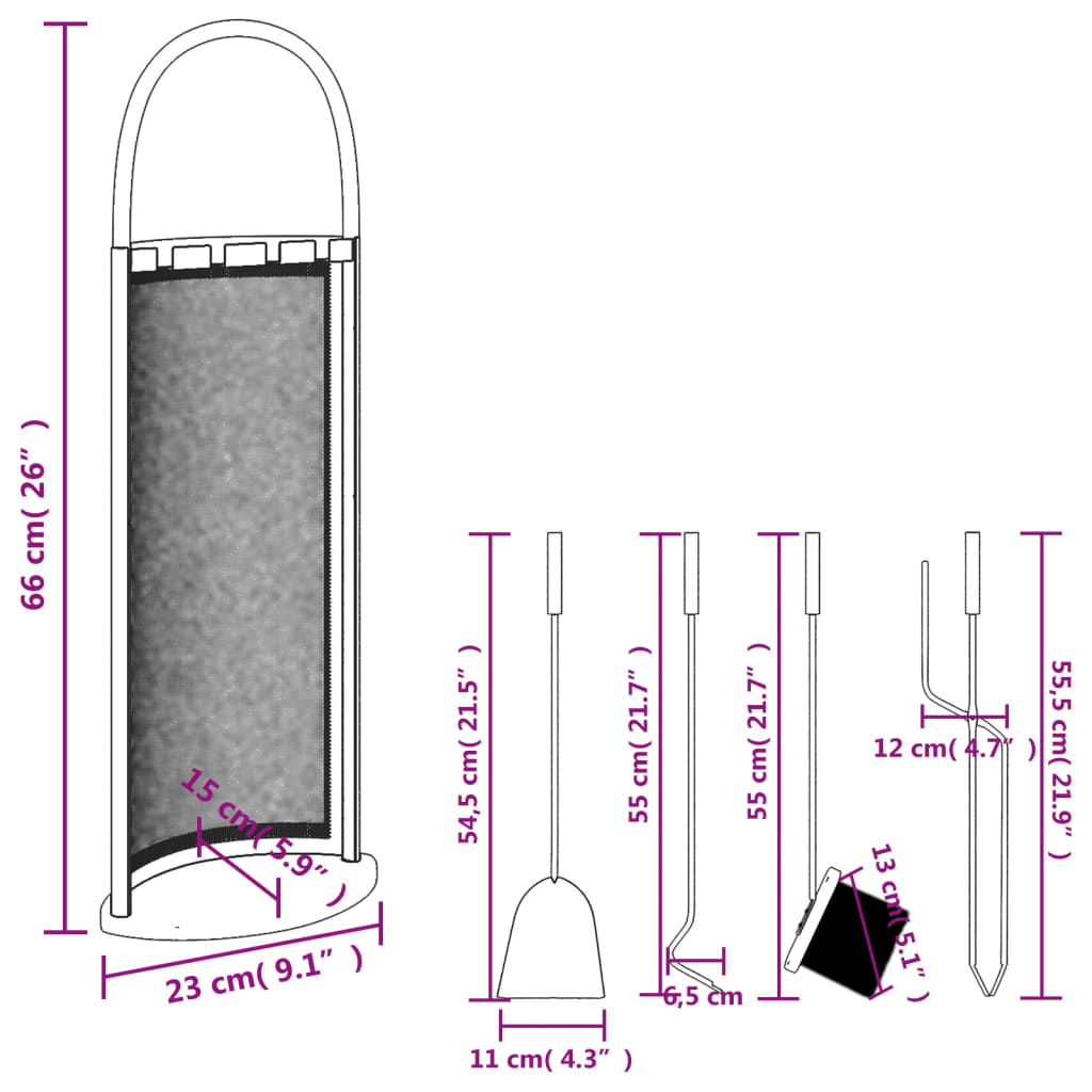 5-delige Haardset 23x15x66 cm staal