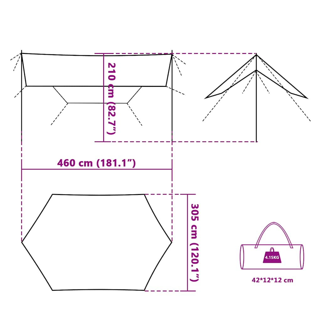 Kampeerluifel waterdicht 460x305x210 cm groen