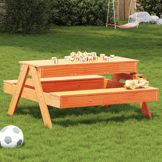 Picknicktafel met zandbak voor kinderen grenenhout wasbruin