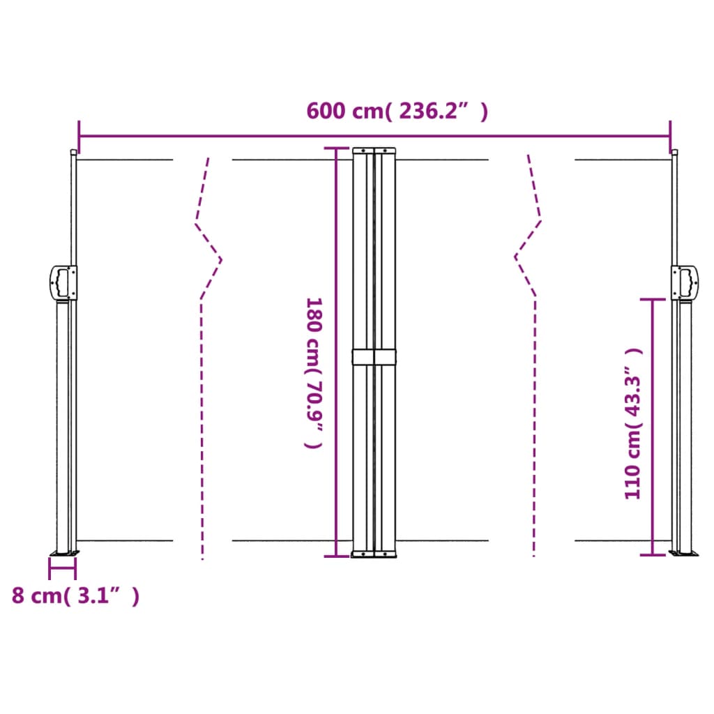 Tuinscherm uittrekbaar 180x600 cm crèmekleurig