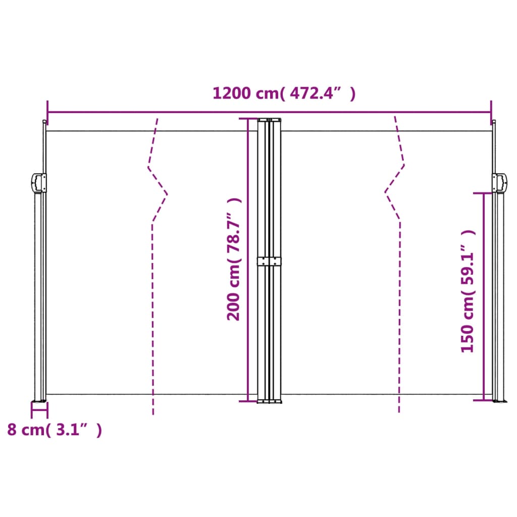 Tuinscherm uittrekbaar 200x1200 cm bruin