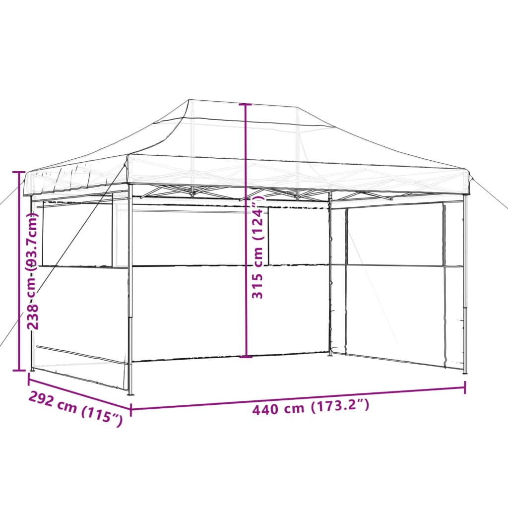 Partytent inklapbaar pop-up met 3 zijwanden oranje