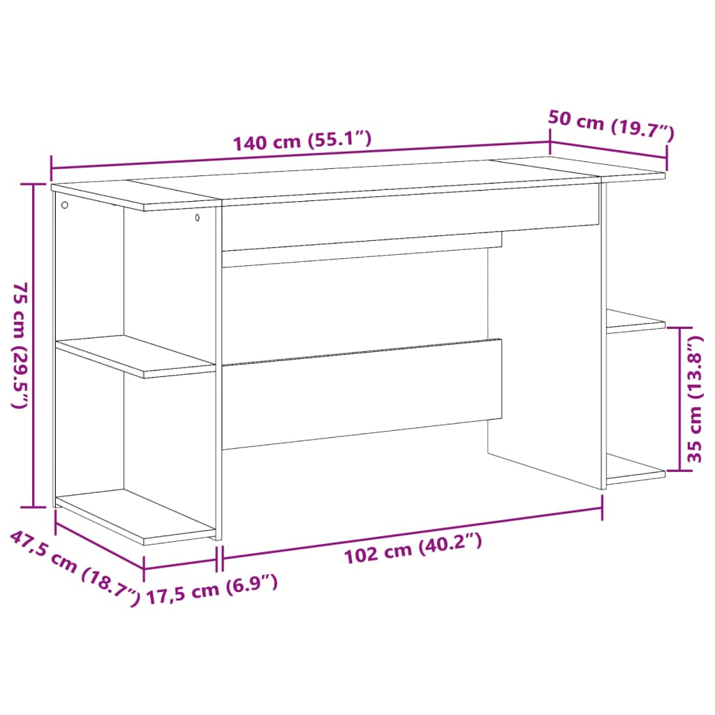 Bureau 140x50x75 cm bewerkt hout wit