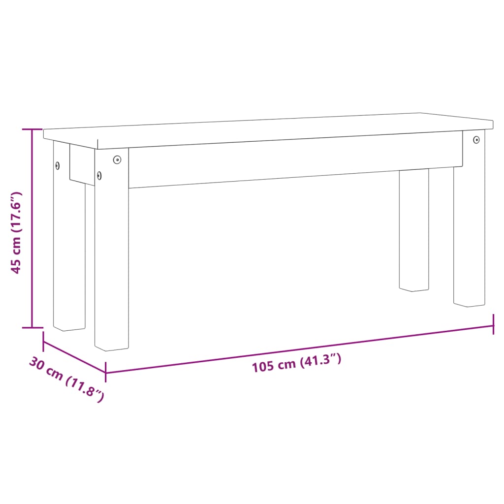 Eetkamerbank Panama 105x30x45 cm massief grenenhout grijs