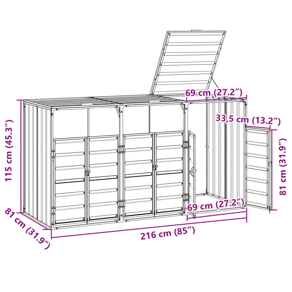 Containerberging voor 3 containers 216x81x115 cm staal groen