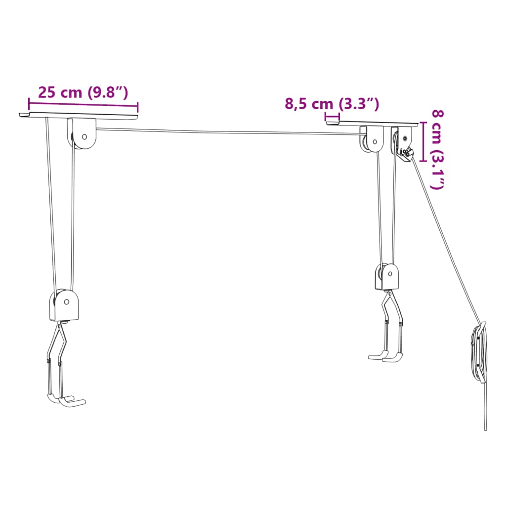 Fietstakels met plafondbevestiging 2 st 20 kg