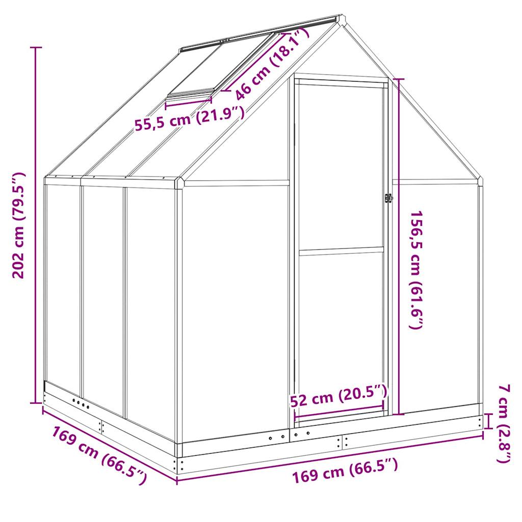 Tuinkas met basisframe 169x169x202 cm aluminium zilverkleurig