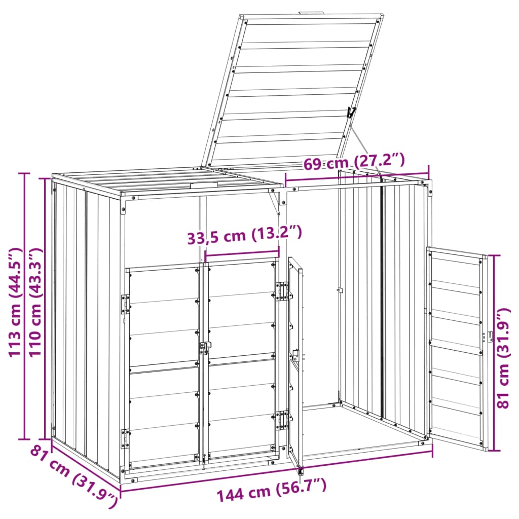 Containerberging voor 2 containers 144x81x113 cm staal grijs