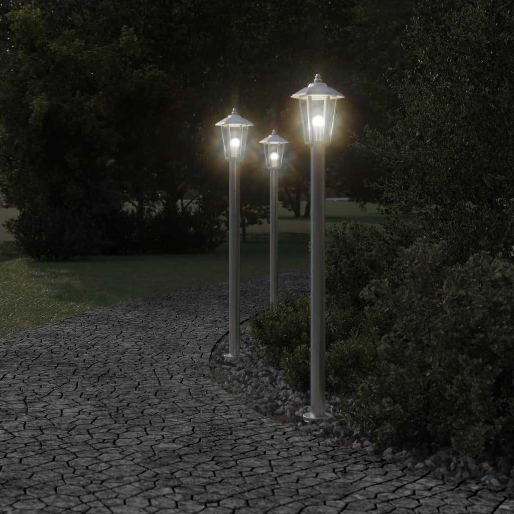 Vloerlamp voor buiten 3 st 120 cm roestvrijstaal zilverkleurig