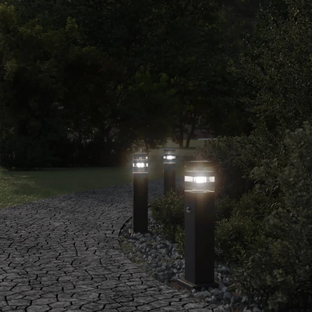 Vloerlampen voor buiten 3 st met sensor 50 cm aluminium zwart