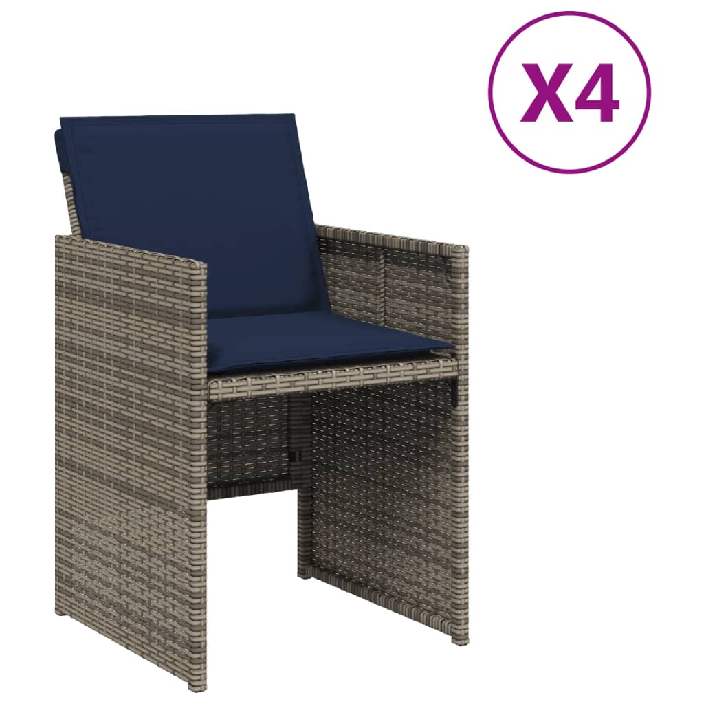 Tuinstoelen 4 st met kussens poly rattan grijs