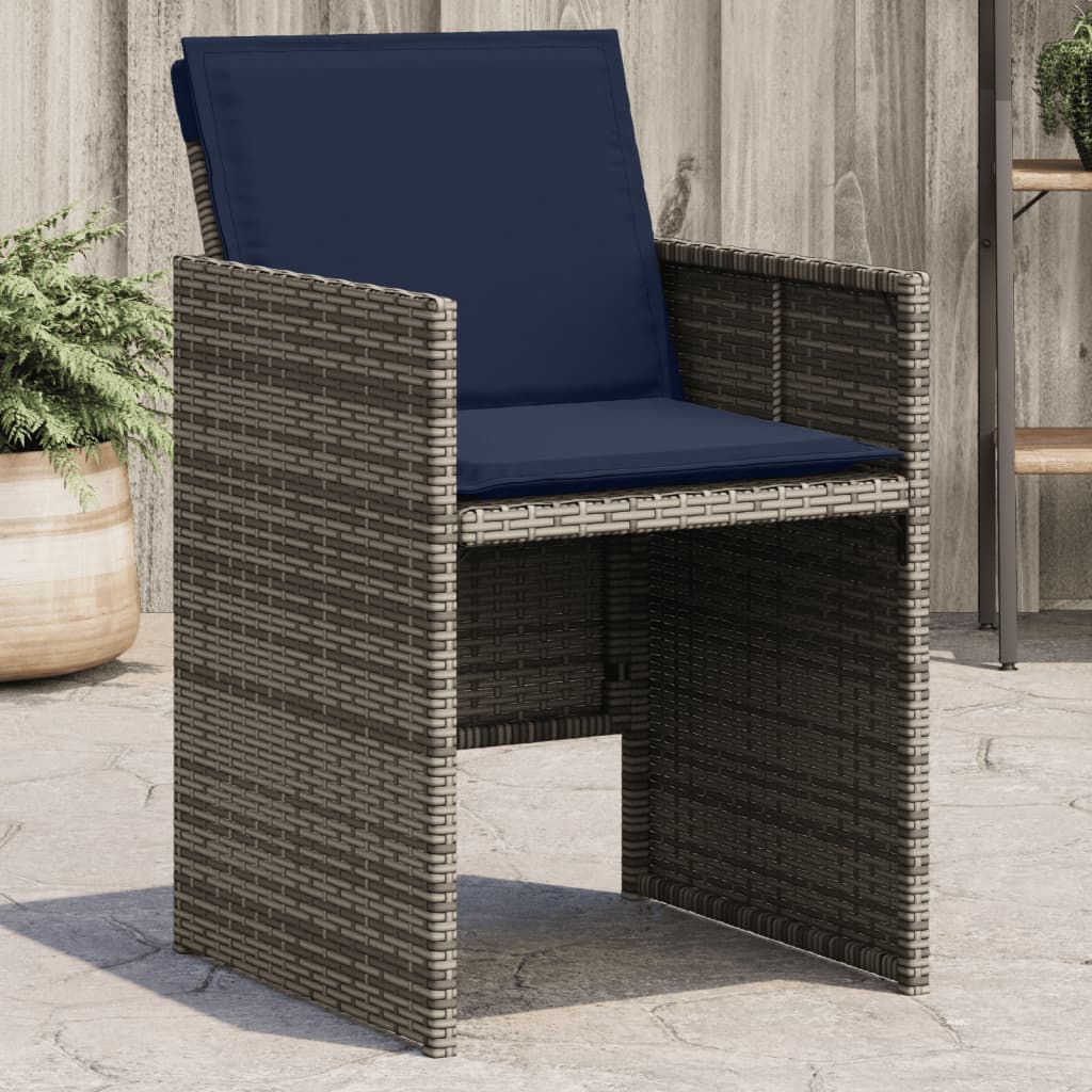 Tuinstoelen 4 st met kussens poly rattan grijs