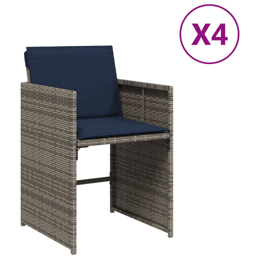 Tuinstoelen 4 st met kussens poly rattan grijs