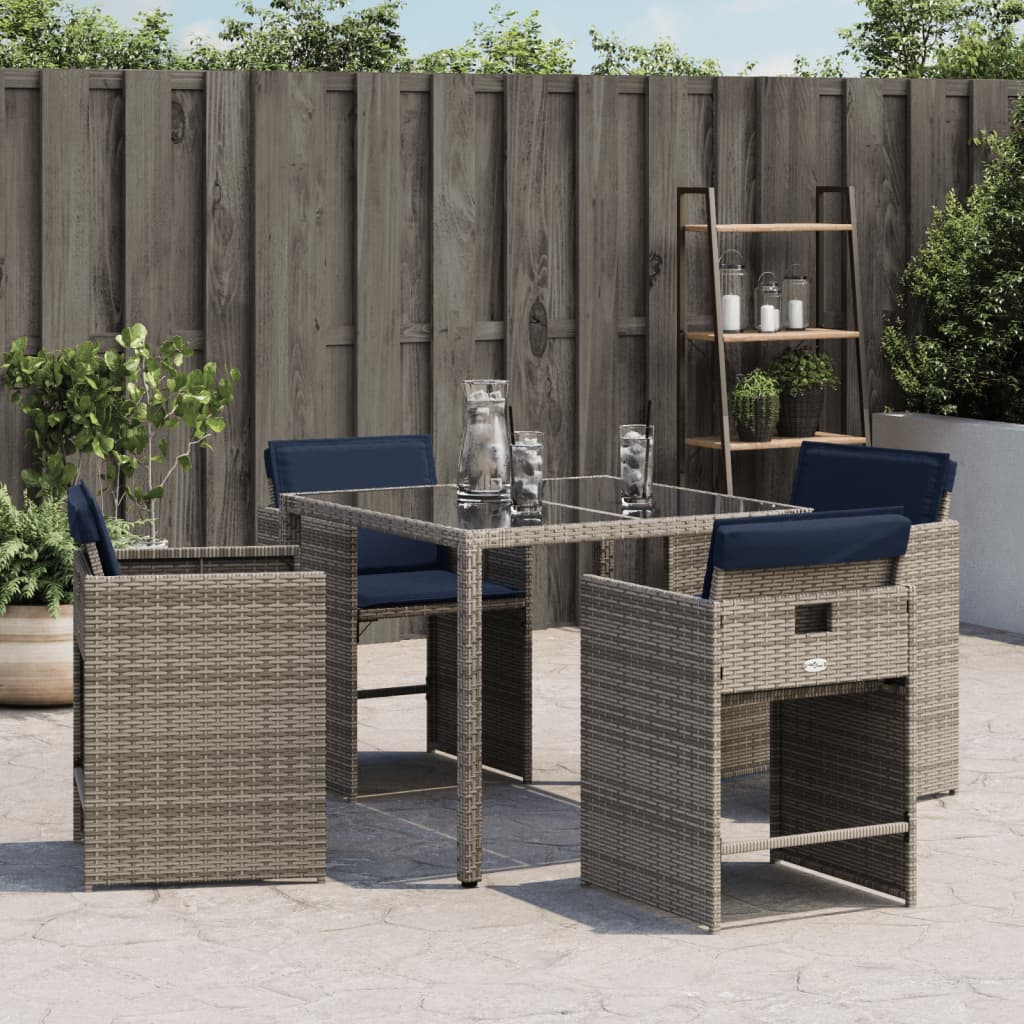 Tuinstoelen 4 st met kussens poly rattan grijs