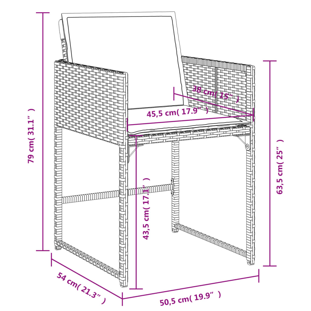 Tuinstoelen 4 st met kussens poly rattan grijs