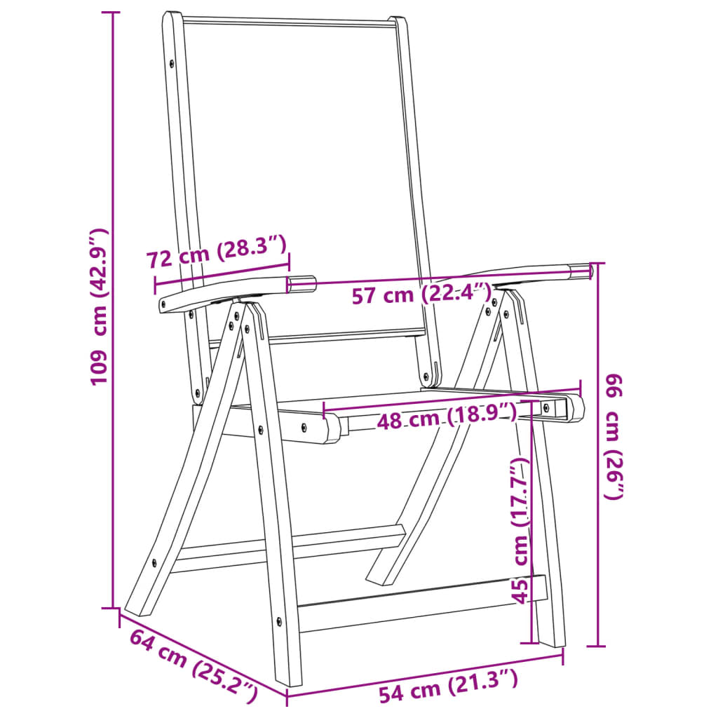 Tuinstoelen inklapbaar 4 st massief acaciahout en textileen