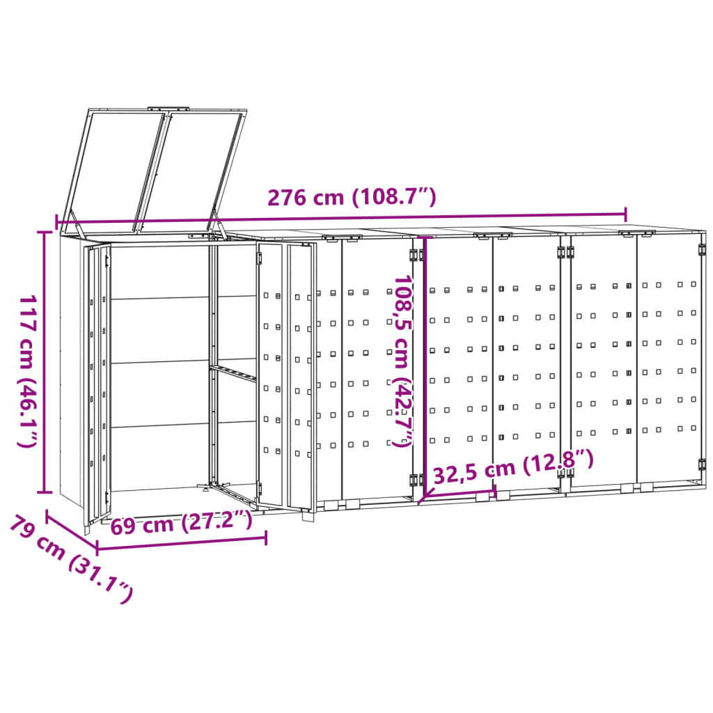 Containerberging voor 4 containers 276x79x117 cm staal zwart