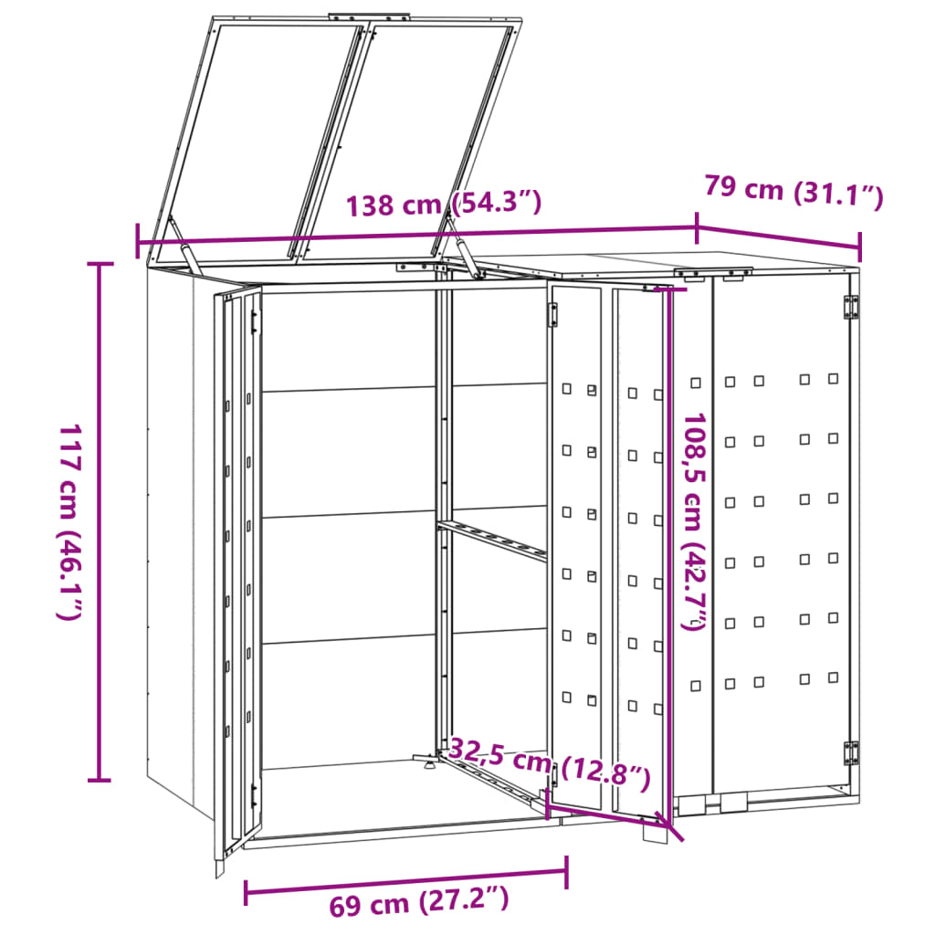 Containerberging voor 2 containers 138x79x117 cm staal grijs