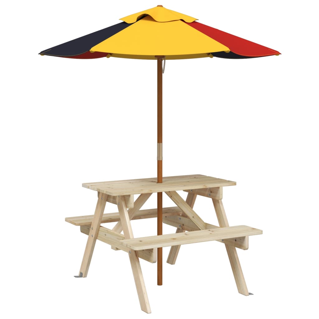 Picknicktafel voor 4 kinderen met parasol massief vurenhout