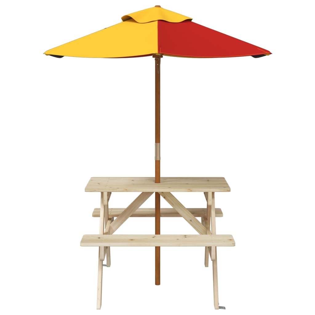 Picknicktafel voor 4 kinderen met parasol massief vurenhout