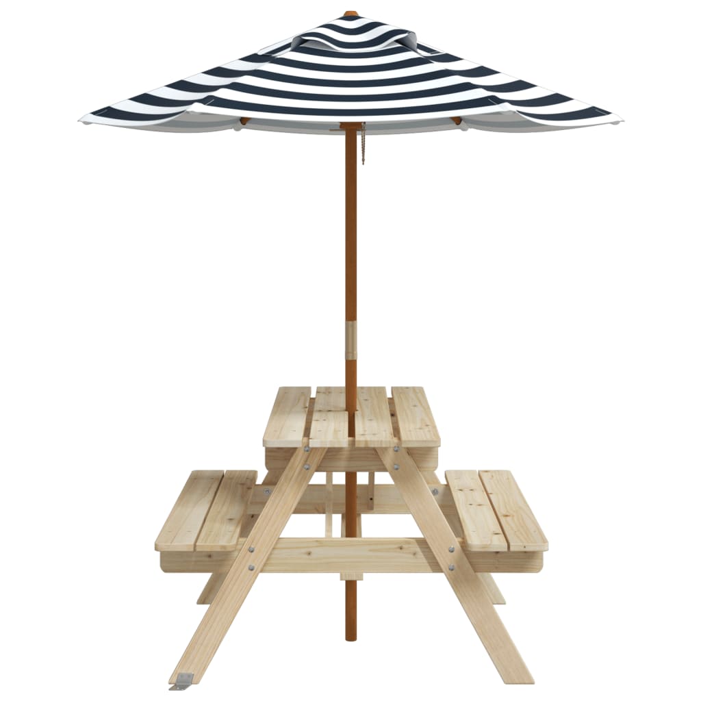 Picknicktafel voor 4 kinderen met parasol massief vurenhout