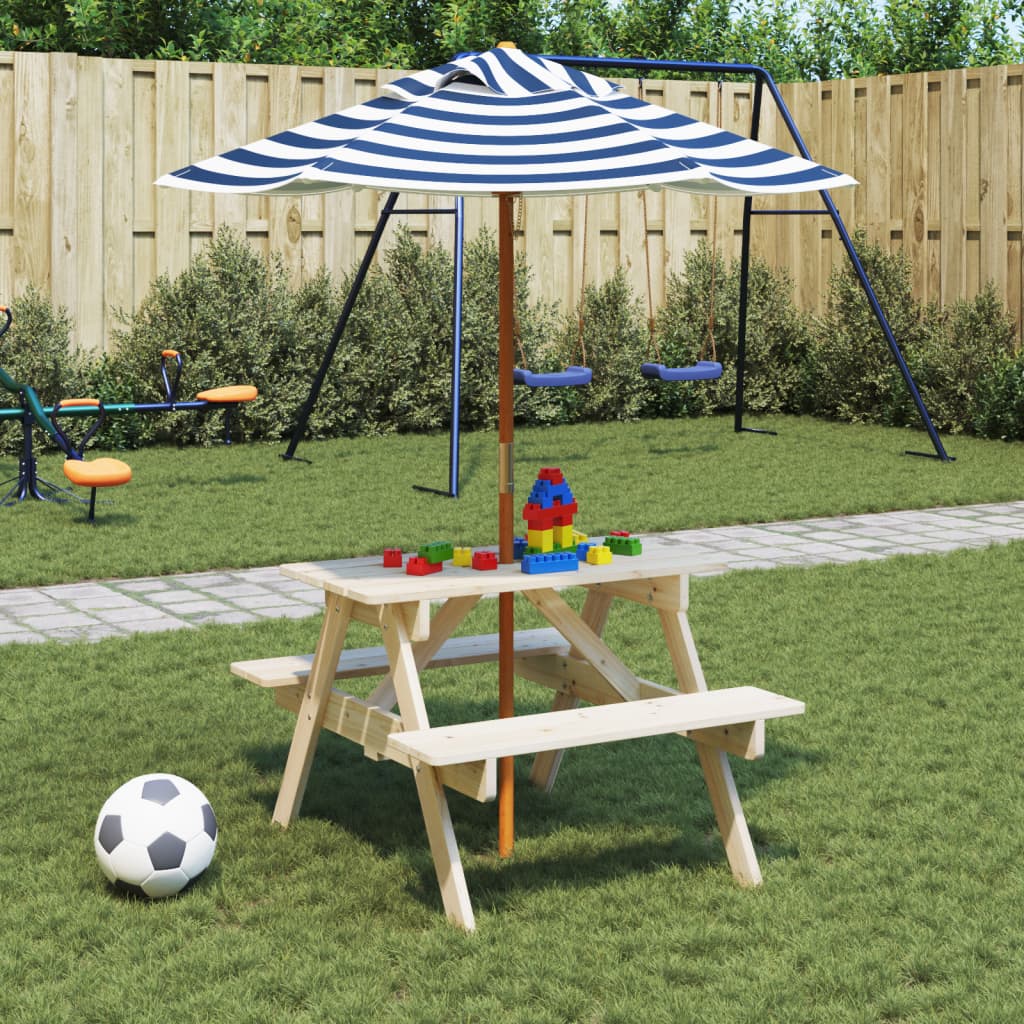 Picknicktafel voor 4 kinderen met parasol massief vurenhout