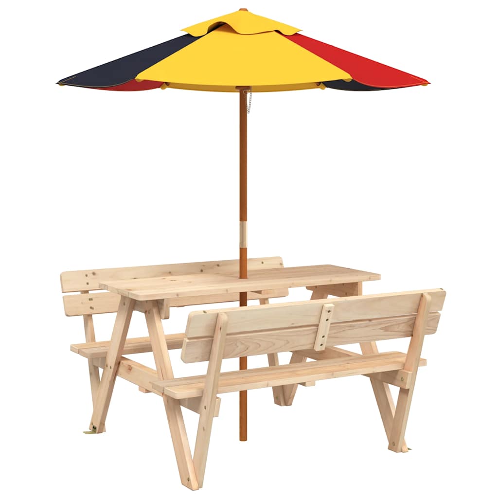 Picknicktafel voor 4 kinderen met parasol massief vurenhout