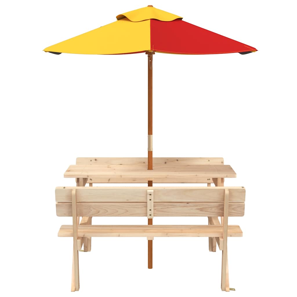 Picknicktafel voor 4 kinderen met parasol massief vurenhout