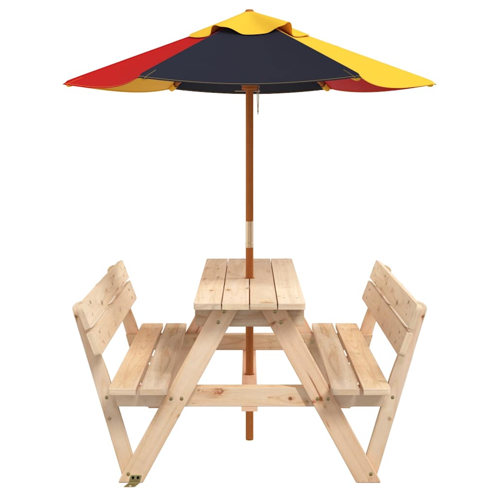 Picknicktafel voor 4 kinderen met parasol massief vurenhout