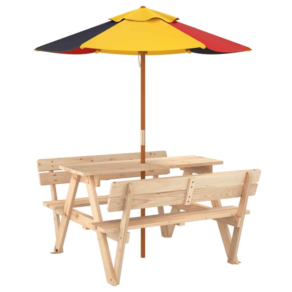 Picknicktafel voor 4 kinderen met parasol massief vurenhout