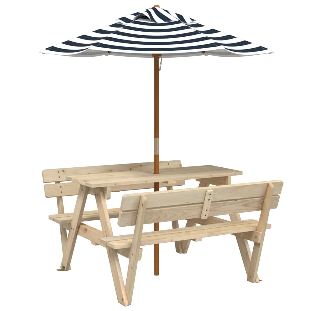 Picknicktafel voor 4 kinderen met parasol massief vurenhout