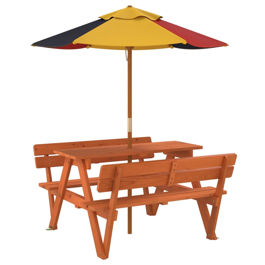 Picknicktafel voor 4 kinderen met parasol massief vurenhout