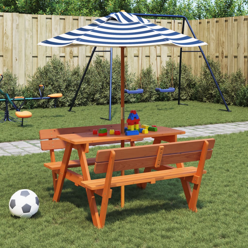 Picknicktafel voor 4 kinderen met parasol massief vurenhout