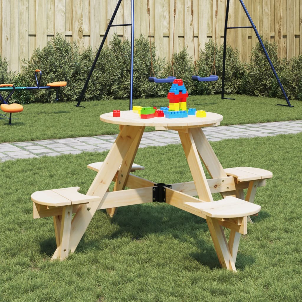 Picknicktafel voor 4 kinderen met parasolgat rond vurenhout