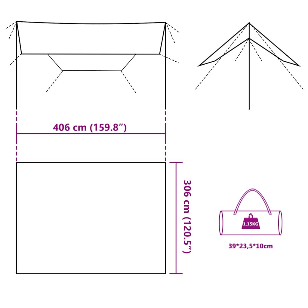 Kampeerluifel waterdicht 406x306 cm camouflage