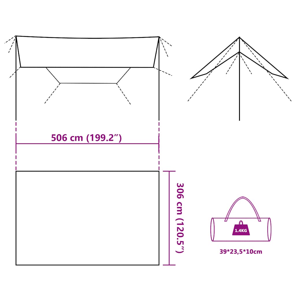 Kampeerluifel waterdicht 506x306 cm camouflage