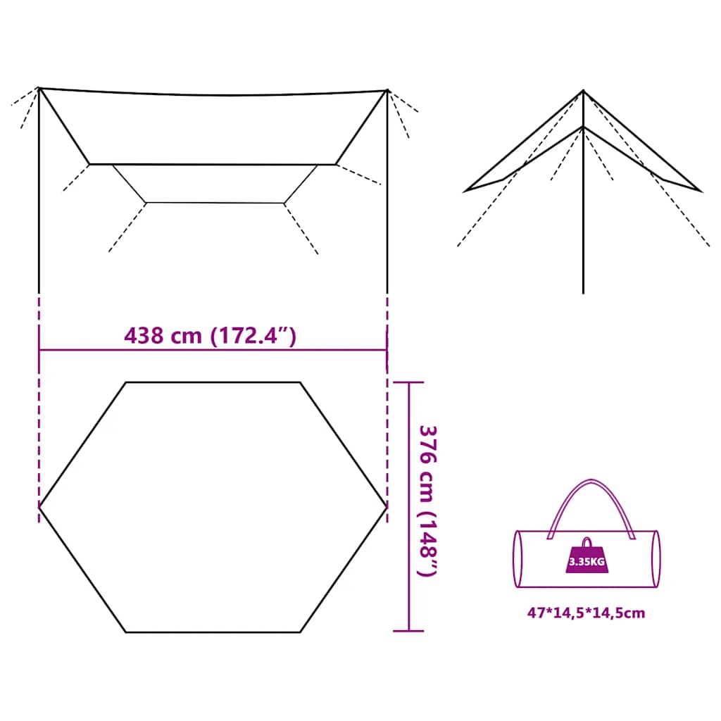 Kampeerluifel waterdicht 438x376x212 cm bruin