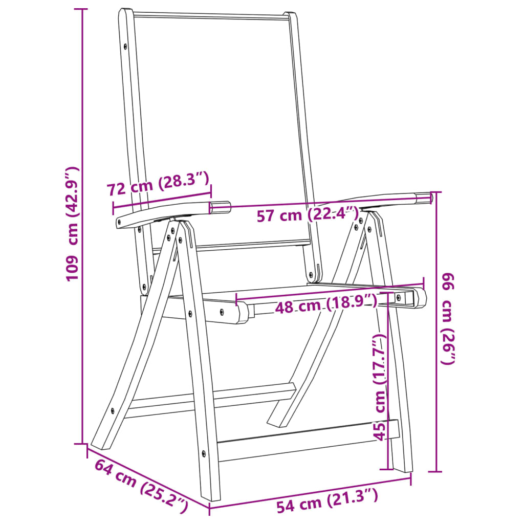 Tuinstoelen inklapbaar 2 st massief acaciahout en textileen