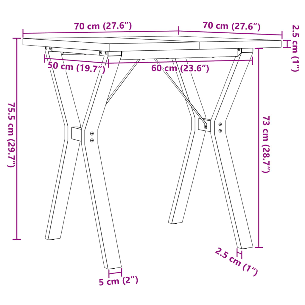 Eettafel Y-frame 70x70x75,5 cm massief grenenhout en gietijzer