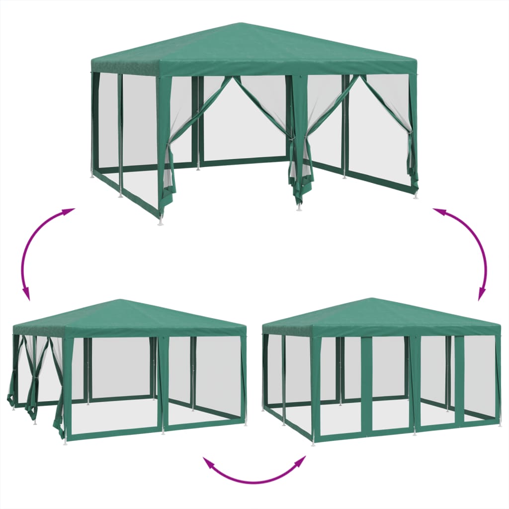 Partytent met 8 mesh zijwanden 4x4 m HDPE groen