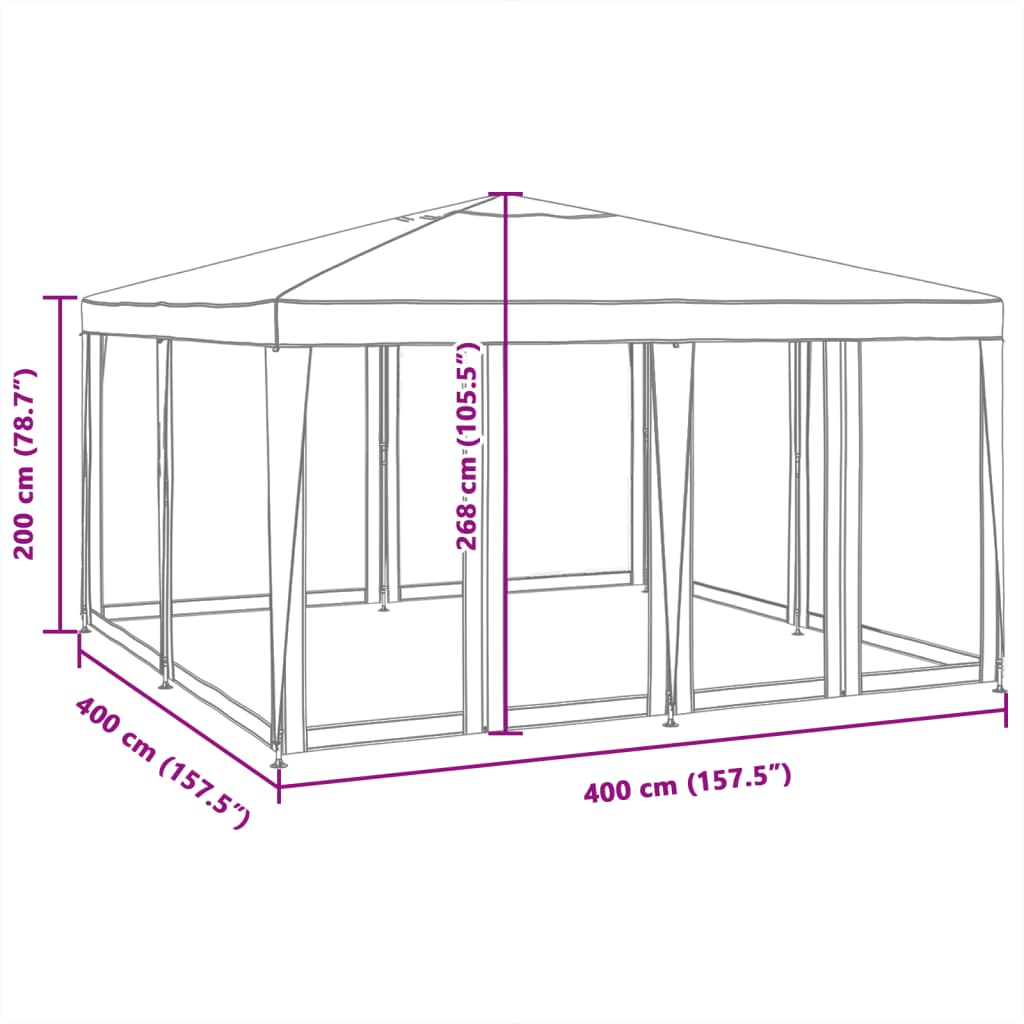 Partytent met 8 mesh zijwanden 4x4 m HDPE groen