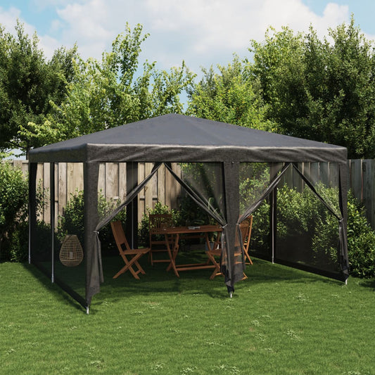 Partytent met 8 mesh zijwanden 4x4 m HDPE antracietkleurig