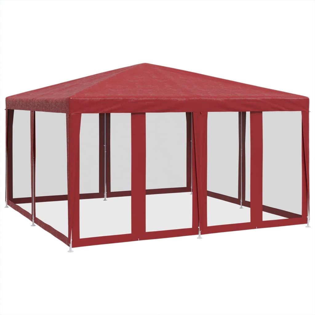 Partytent met 8 mesh zijwanden 4x4 m HDPE rood