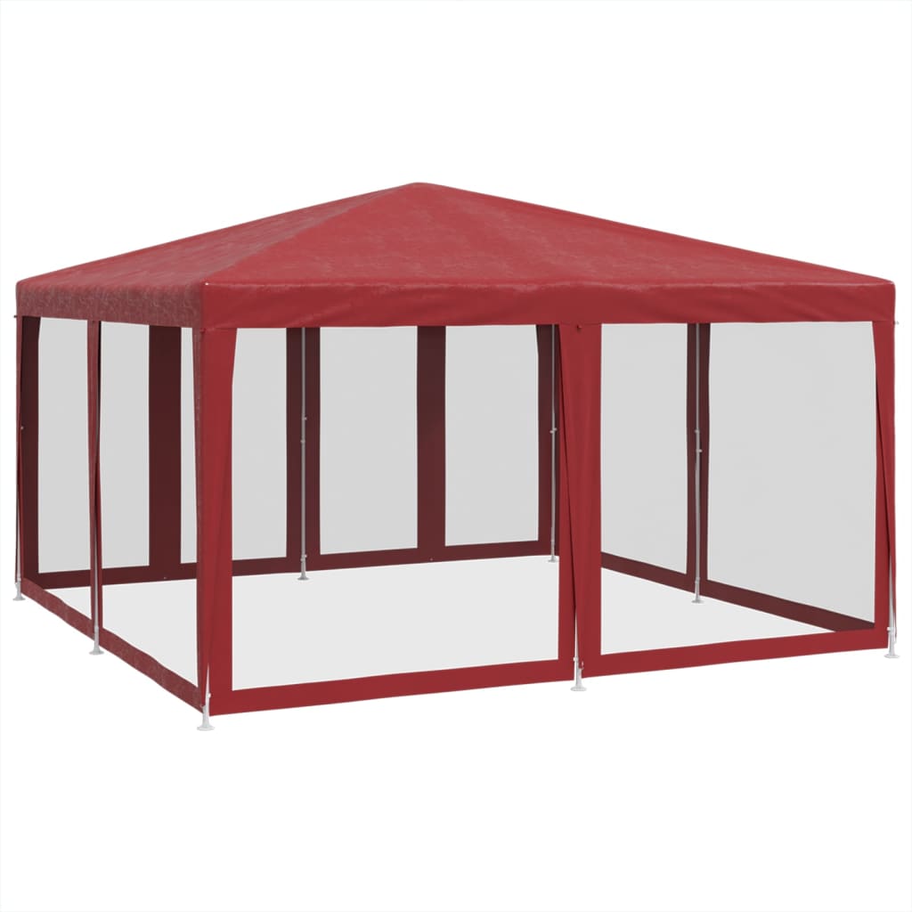 Partytent met 8 mesh zijwanden 4x4 m HDPE rood